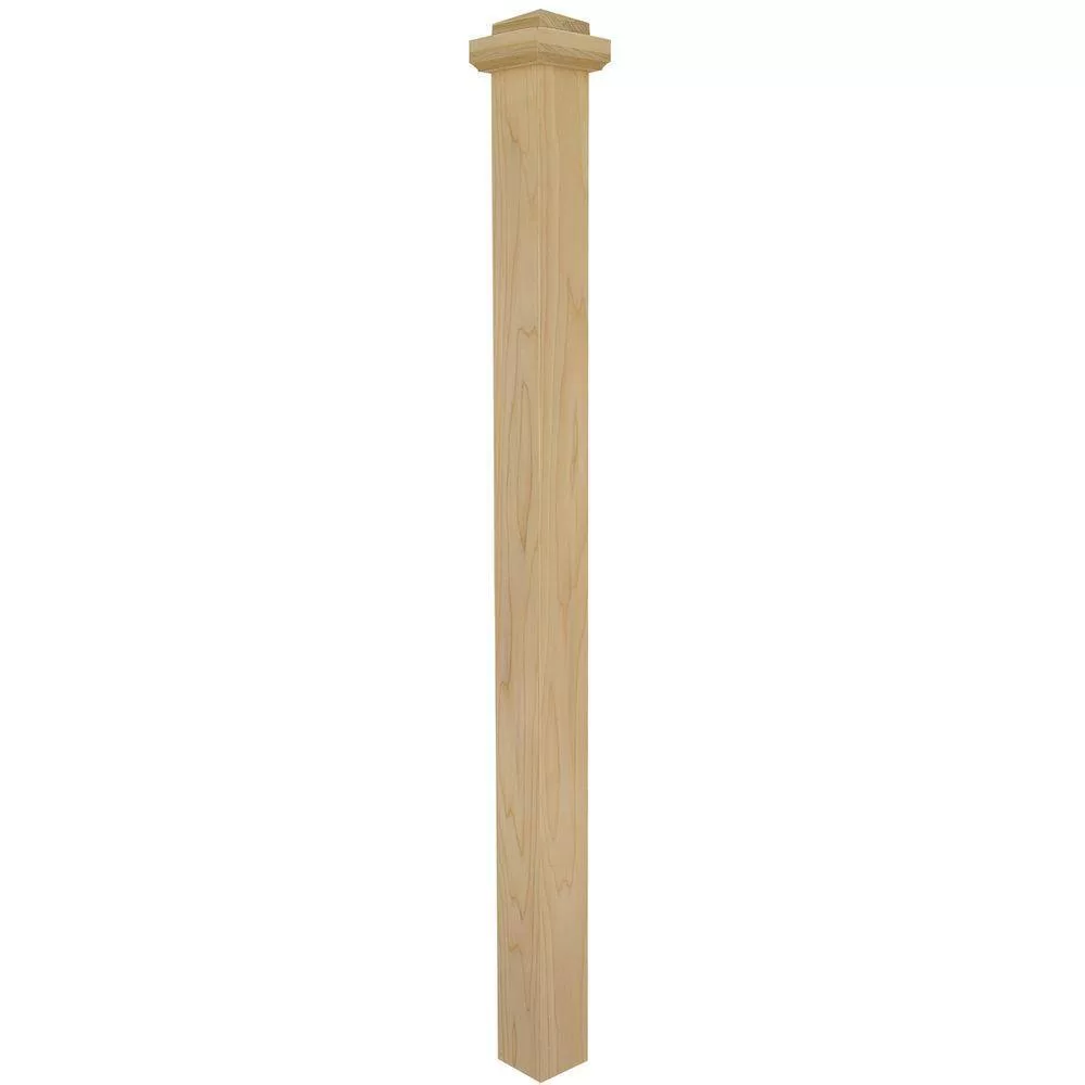 EVERMARK 4075P-056-SD00L Stair Parts 4075 56 in. x 3-1/2 in. Unfinished Poplar Square Craftsman Solid Core Box Newel Post