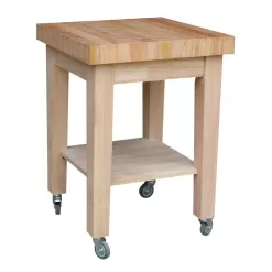 International Concepts Unfinished Kitchen Cart with Shelf