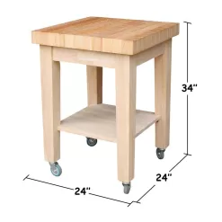 International Concepts Unfinished Kitchen Cart with Shelf