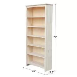 International Concepts 72 in. Unfinished Wood 6-shelf Standard Bookcase with Adjustable Shelves