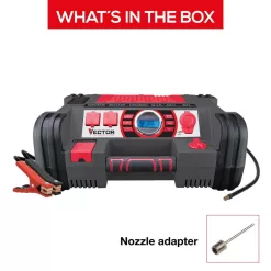 VECTOR 1200 Peak Amp Jump Starter, Dual Power Inverter, 120 PSI Air Compressor, USB Charging Port, Rechargeable