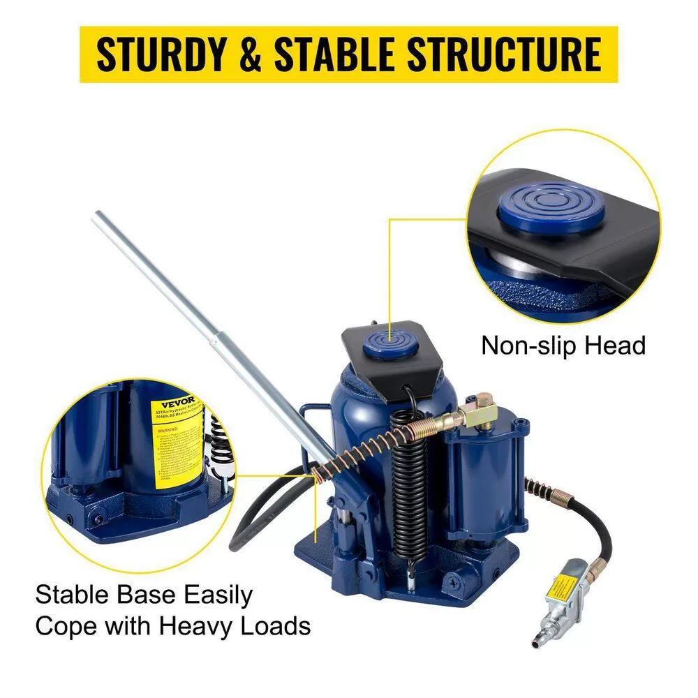 VEVOR QDYYQJDQCW32TGNR2V0 32-Ton Air Hydraulic Bottle Jack Pneumatic/Manual Dual Operation High Lift Pneumatic Hydraulic Bottle Jack