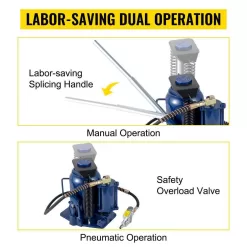VEVOR QDYYQJDQCW32TGNR2V0 32-Ton Air Hydraulic Bottle Jack Pneumatic/Manual Dual Operation High Lift Pneumatic Hydraulic Bottle Jack
