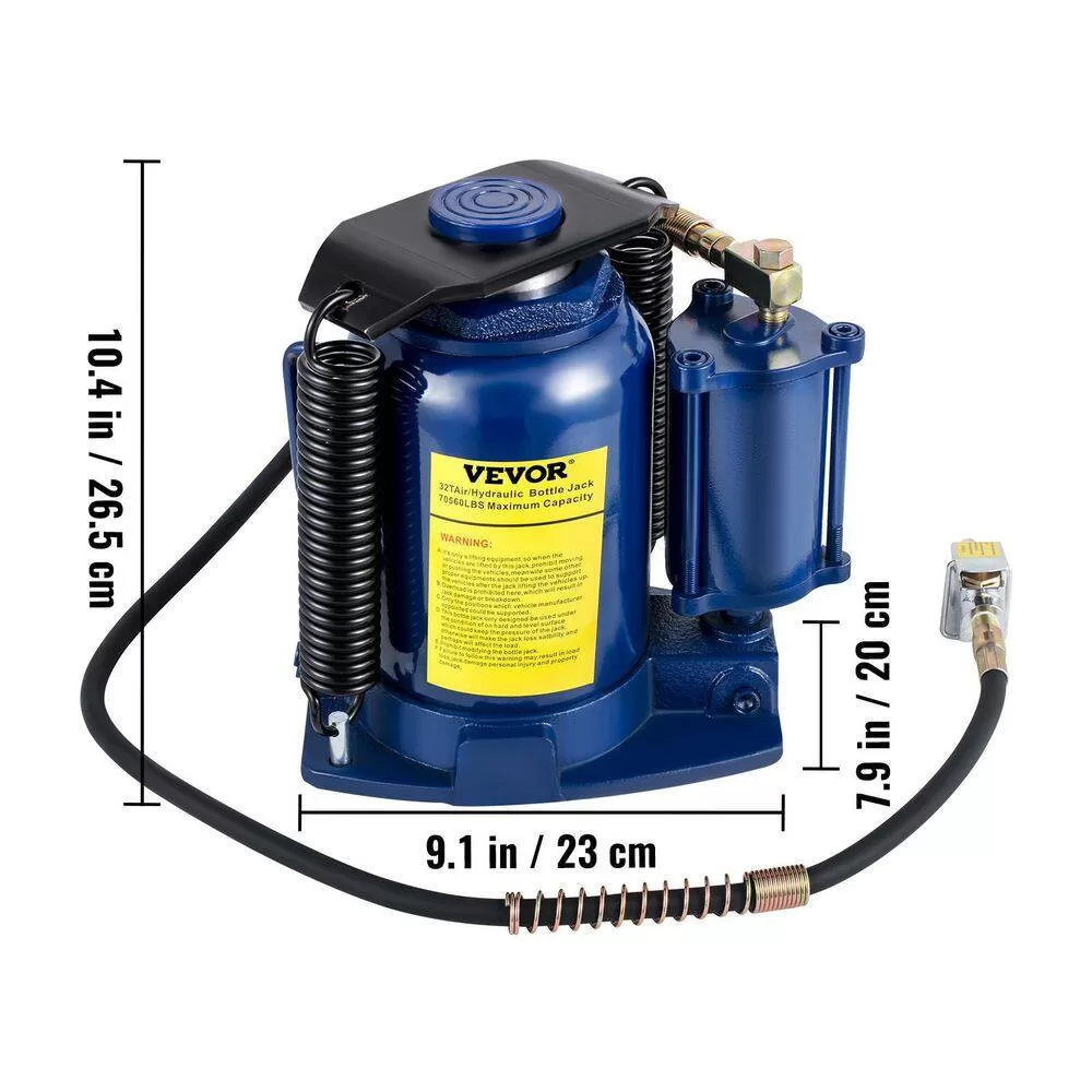 VEVOR QDYYQJDQCW32TGNR2V0 32-Ton Air Hydraulic Bottle Jack Pneumatic/Manual Dual Operation High Lift Pneumatic Hydraulic Bottle Jack