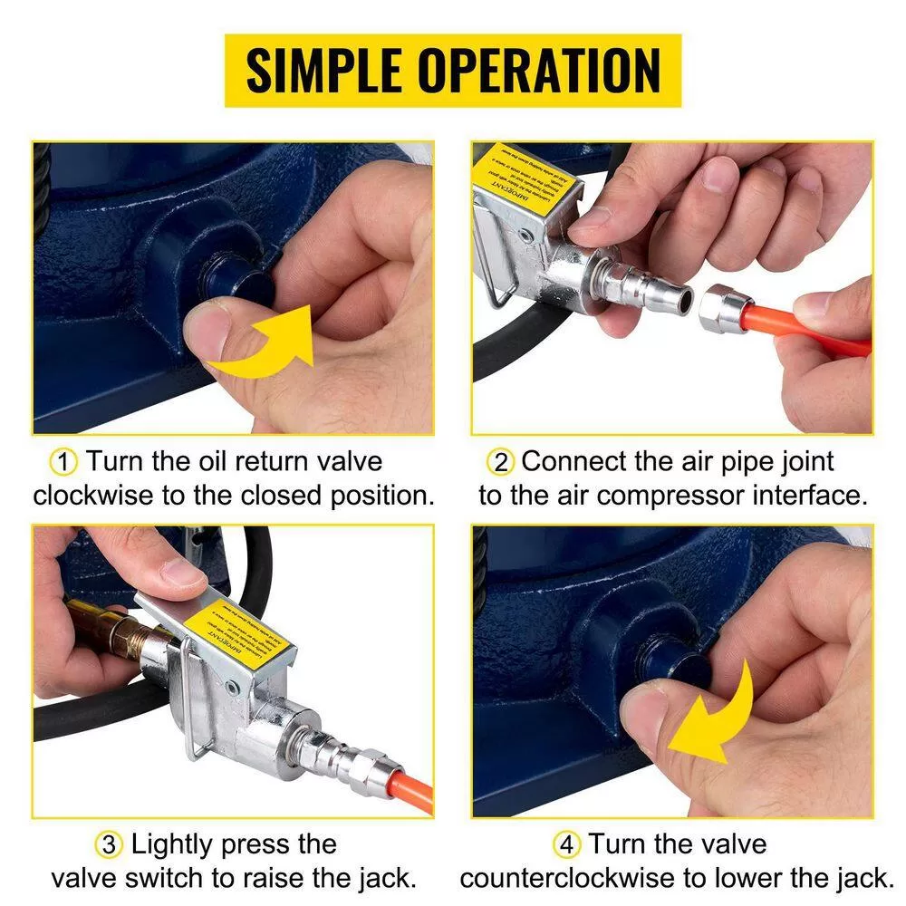 VEVOR QDYYQJDQCW32TGNR2V0 32-Ton Air Hydraulic Bottle Jack Pneumatic/Manual Dual Operation High Lift Pneumatic Hydraulic Bottle Jack
