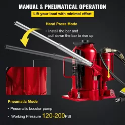 VEVOR QJD20TYYGSRD00001V0 20-Ton Bottle Red Air Hydraulic Bottle Jack Heavy-Duty Auto Truck Repair Lift Air Jack