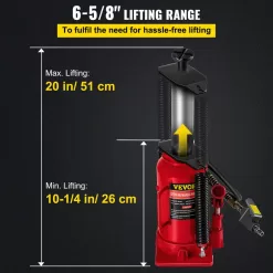 VEVOR QJD20TYYGSRD00001V0 20-Ton Bottle Red Air Hydraulic Bottle Jack Heavy-Duty Auto Truck Repair Lift Air Jack