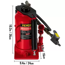VEVOR QJD20TYYGSRD00001V0 20-Ton Bottle Red Air Hydraulic Bottle Jack Heavy-Duty Auto Truck Repair Lift Air Jack