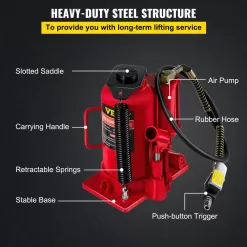 VEVOR QJD20TYYGSRD00001V0 20-Ton Bottle Red Air Hydraulic Bottle Jack Heavy-Duty Auto Truck Repair Lift Air Jack