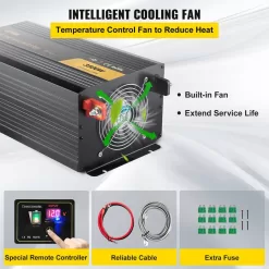 VEVOR CZXNBQDMKWKDD5F35V9 Pure Sine Wave Power Inverter 3500-Watt Car Inverter DC 12-Volt to AC 120-Volt with USB Port LCD Display Remote Control