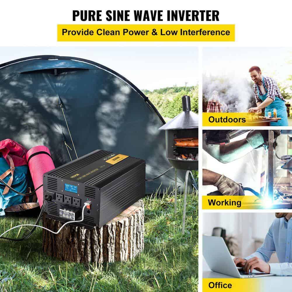 VEVOR CZXNBQDMKWKDDNOL6V9 Pure Sine Wave Inverter 3500-Watt Car Power Converter DC24-Volt to AC120-Volt with USB Port, LCD Display Remote Control