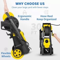 VEVOR DDG176GPM110VE5SAV1 Electric Pressure Washer 2000 PSI Max. 1.76 GPM Power Washer with 30 ft. Hose & Reel, 5 Quick Connect Nozzles,ETL Listed