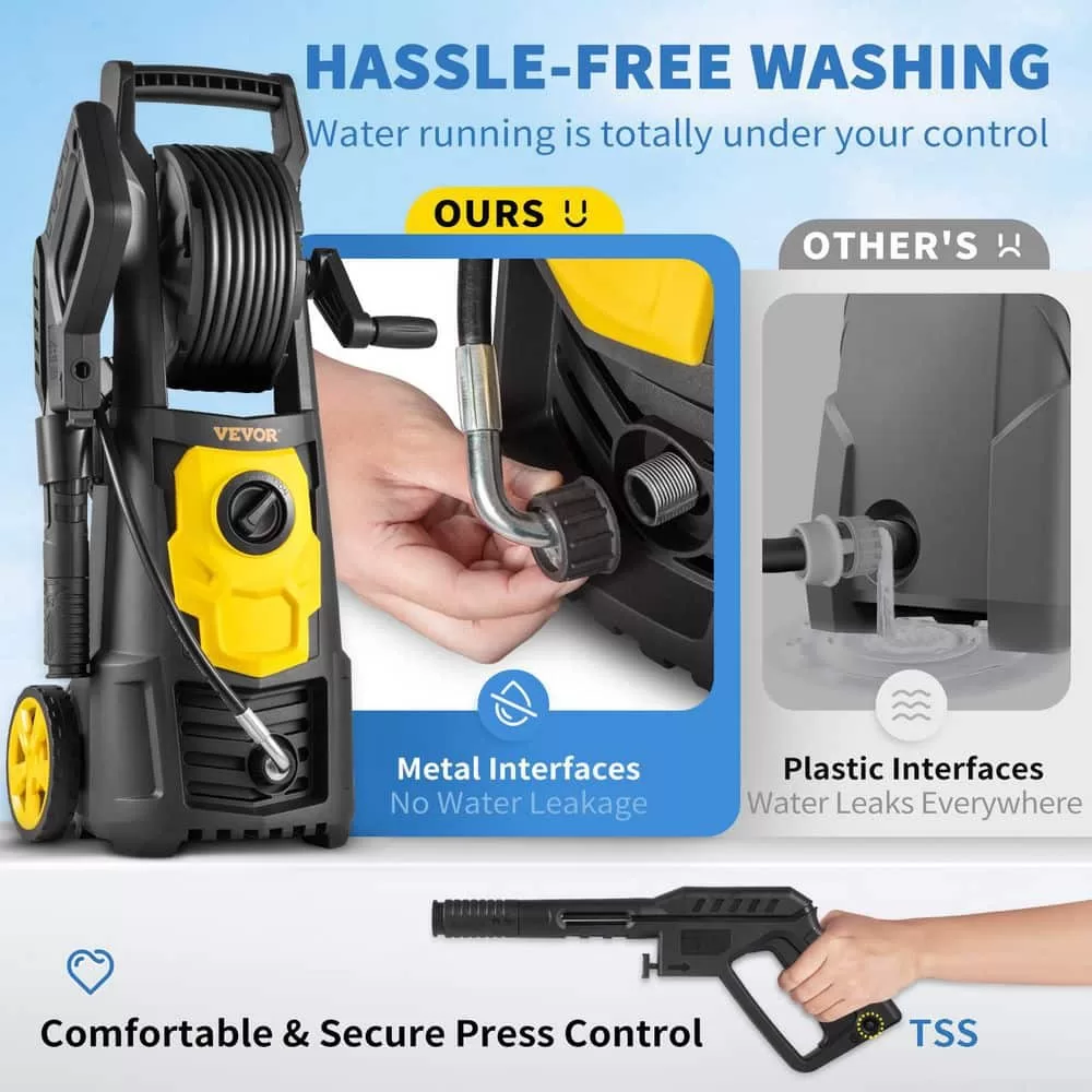 VEVOR DDG176GPM110VE5SAV1 Electric Pressure Washer 2000 PSI Max. 1.76 GPM Power Washer with 30 ft. Hose & Reel, 5 Quick Connect Nozzles,ETL Listed