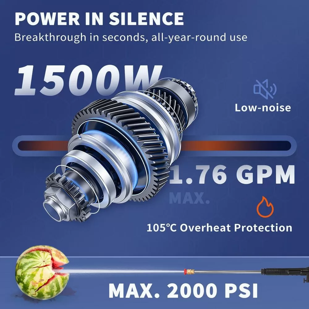 VEVOR DDG176GPM110VE5SAV1 Electric Pressure Washer 2000 PSI Max. 1.76 GPM Power Washer with 30 ft. Hose & Reel, 5 Quick Connect Nozzles,ETL Listed