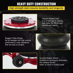 VEVOR QJD3TQNSRED000001V0 Triple Bag Air Jack 3-Ton Pneumatic Car Jack 6600 lbs. Air Jack Portable Lifting Up to 16 in., Red