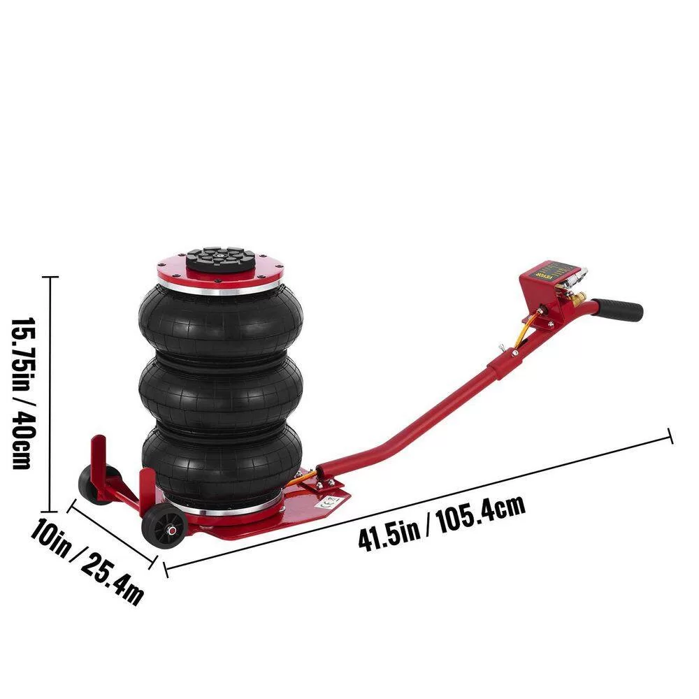 VEVOR QJD3TQNSRED000001V0 Triple Bag Air Jack 3-Ton Pneumatic Car Jack 6600 lbs. Air Jack Portable Lifting Up to 16 in., Red