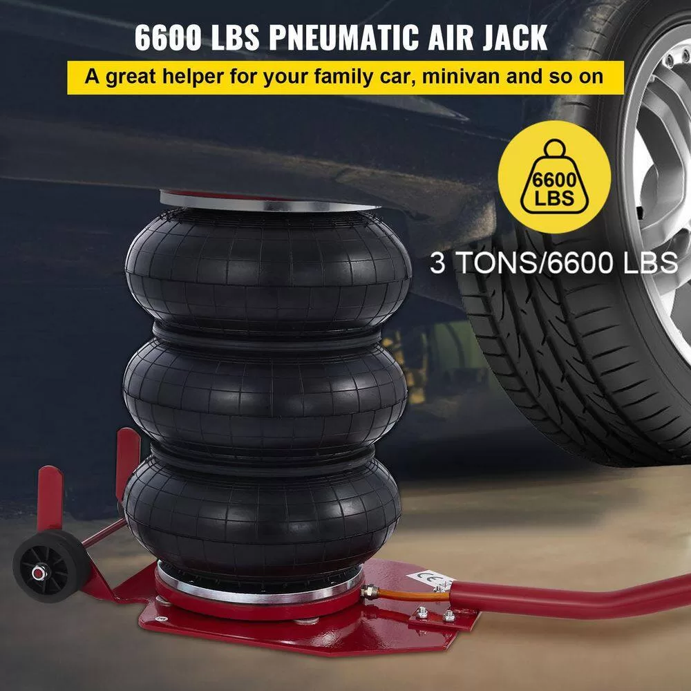 VEVOR QJD3TQNSRED000001V0 Triple Bag Air Jack 3-Ton Pneumatic Car Jack 6600 lbs. Air Jack Portable Lifting Up to 16 in., Red