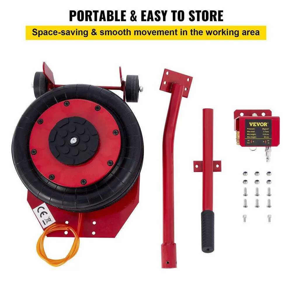 VEVOR QJD3TQNSRED000001V0 Triple Bag Air Jack 3-Ton Pneumatic Car Jack 6600 lbs. Air Jack Portable Lifting Up to 16 in., Red