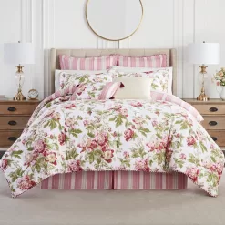 Waverly forever Peony 4-Piece Berry Floral Cotton King Comforter Set