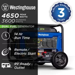 Westinghouse WGen3600DFc 4,650/3,600-Watt Dual Fuel Gas