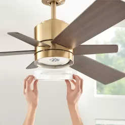 Home Decorators Collection 56024 Hexton 52 in. Indoor Integrated LED Brushed Gold Ceiling Fan with Light Kit, Remote Control and 6 Reversible Blades
