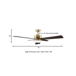 Home Decorators Collection 56024 Hexton 52 in. Indoor Integrated LED Brushed Gold Ceiling Fan with Light Kit, Remote Control and 6 Reversible Blades