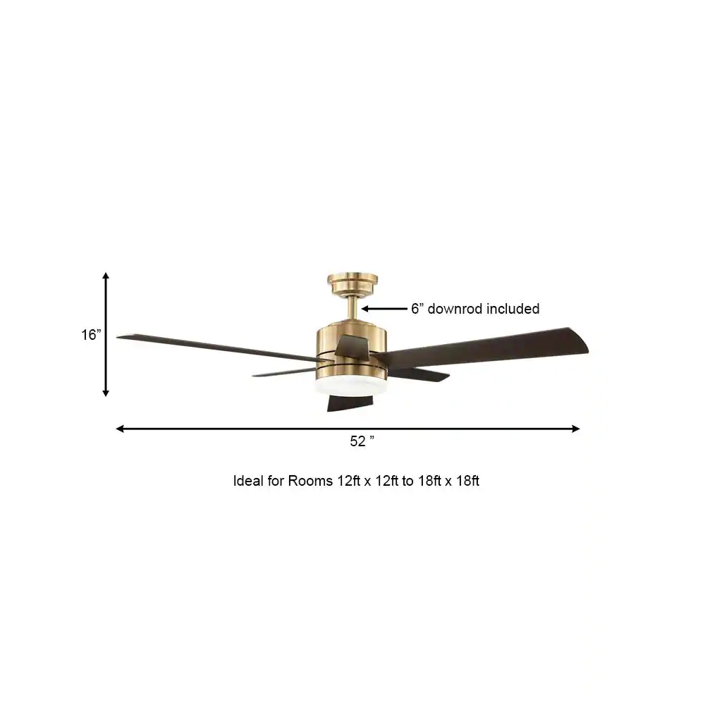 Home Decorators Collection 56024 Hexton 52 in. Indoor Integrated LED Brushed Gold Ceiling Fan with Light Kit, Remote Control and 6 Reversible Blades