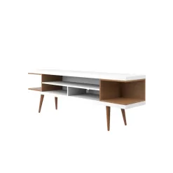 Manhattan Comfort Utopia 70 in. White Gloss and Maple Cream Composite TV Stand Fits TVs Up to 65 in. with Cable Management