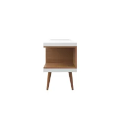 Manhattan Comfort Utopia 70 in. White Gloss and Maple Cream Composite TV Stand Fits TVs Up to 65 in. with Cable Management