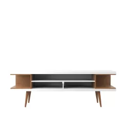Manhattan Comfort Utopia 70 in. White Gloss and Maple Cream Composite TV Stand Fits TVs Up to 65 in. with Cable Management