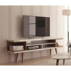Manhattan Comfort Utopia 70 in. White Gloss and Maple Cream Composite TV Stand Fits TVs Up to 65 in. with Cable Management