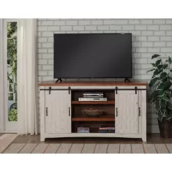 Martin Svensson Home Toas White Metal TV Stand Fits TVs Up to 70 in. with Adjustable Shelves