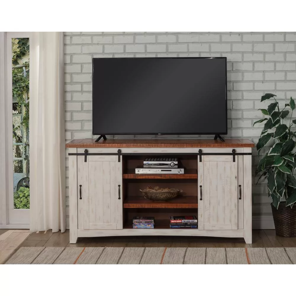 Martin Svensson Home Toas White Metal TV Stand Fits TVs Up to 70 in. with Adjustable Shelves