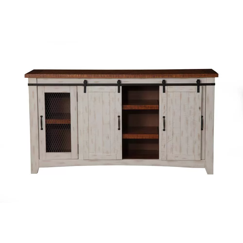 Martin Svensson Home Toas White Metal TV Stand Fits TVs Up to 70 in. with Adjustable Shelves