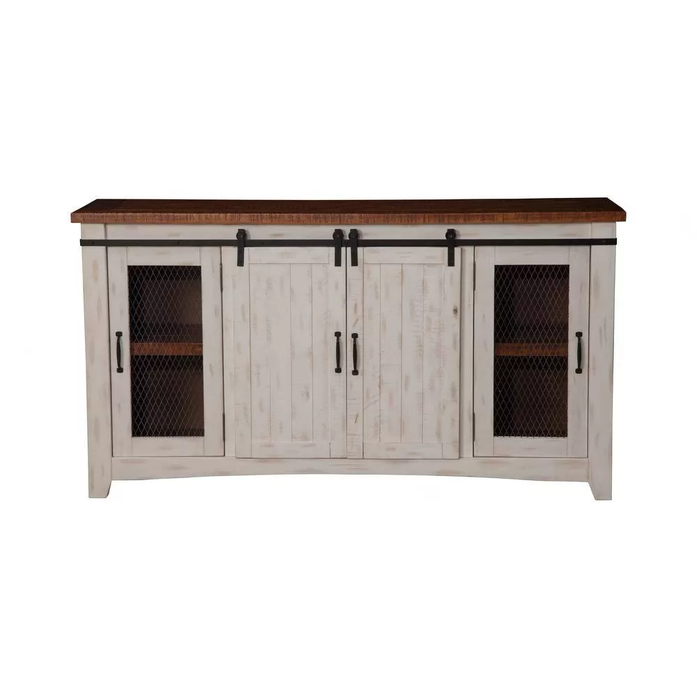 Martin Svensson Home Toas White Metal TV Stand Fits TVs Up to 70 in. with Adjustable Shelves