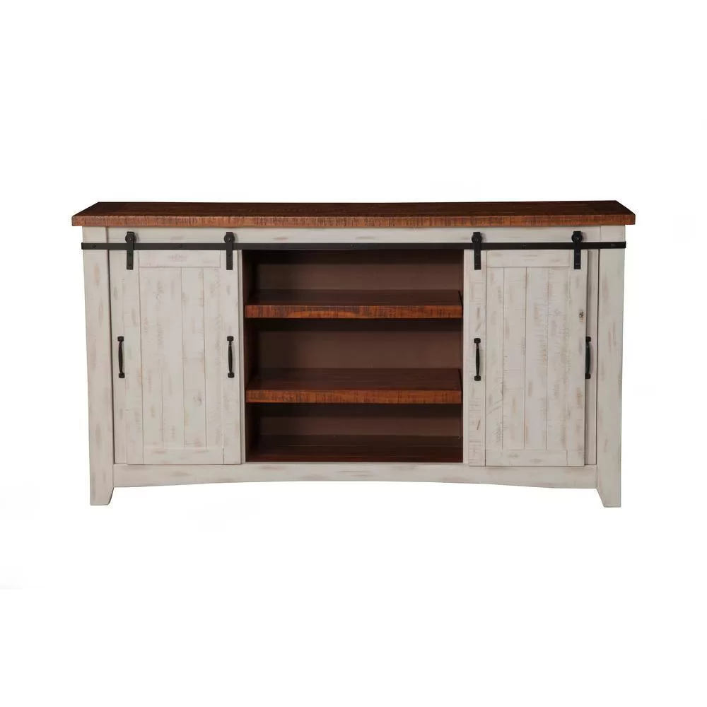 Martin Svensson Home Toas White Metal TV Stand Fits TVs Up to 70 in. with Adjustable Shelves