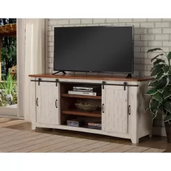 Martin Svensson Home Toas White Metal TV Stand Fits TVs Up to 70 in. with Adjustable Shelves