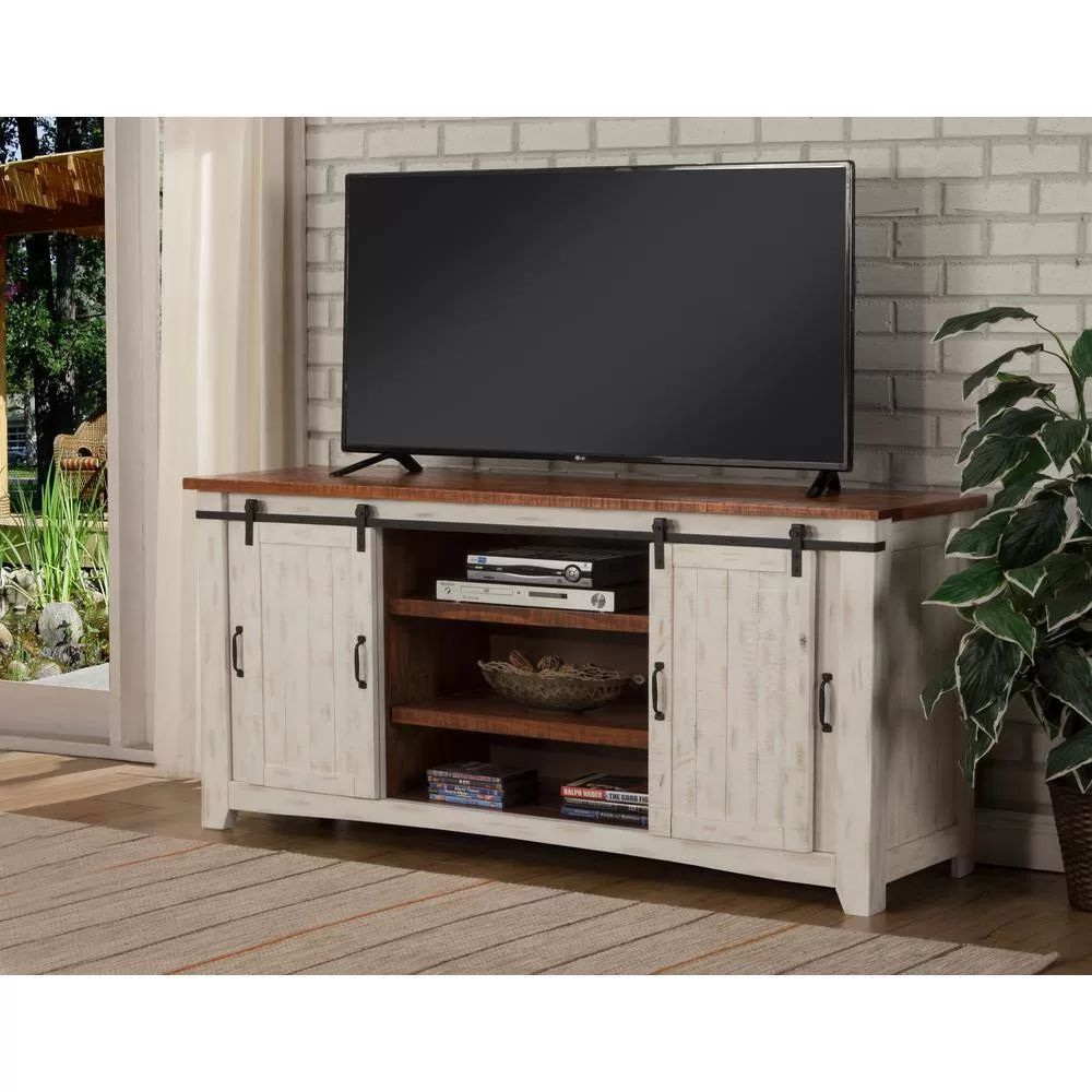 Martin Svensson Home Toas White Metal TV Stand Fits TVs Up to 70 in. with Adjustable Shelves