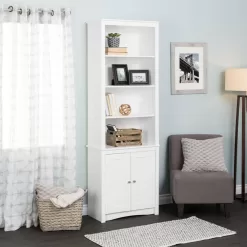 Prepac 80 in. White Wood 6-shelf Standard Bookcase with Doors