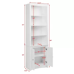 Prepac 80 in. White Wood 6-shelf Standard Bookcase with Doors