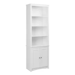 Prepac 80 in. White Wood 6-shelf Standard Bookcase with Doors