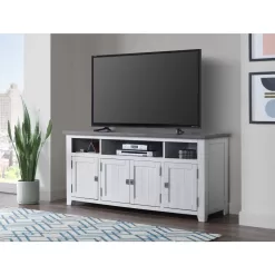 Martin Svensson Home Foundry 65 in. White Stain with Grey Top Solid Wood TV Stand Fits TV's up to 70 in.