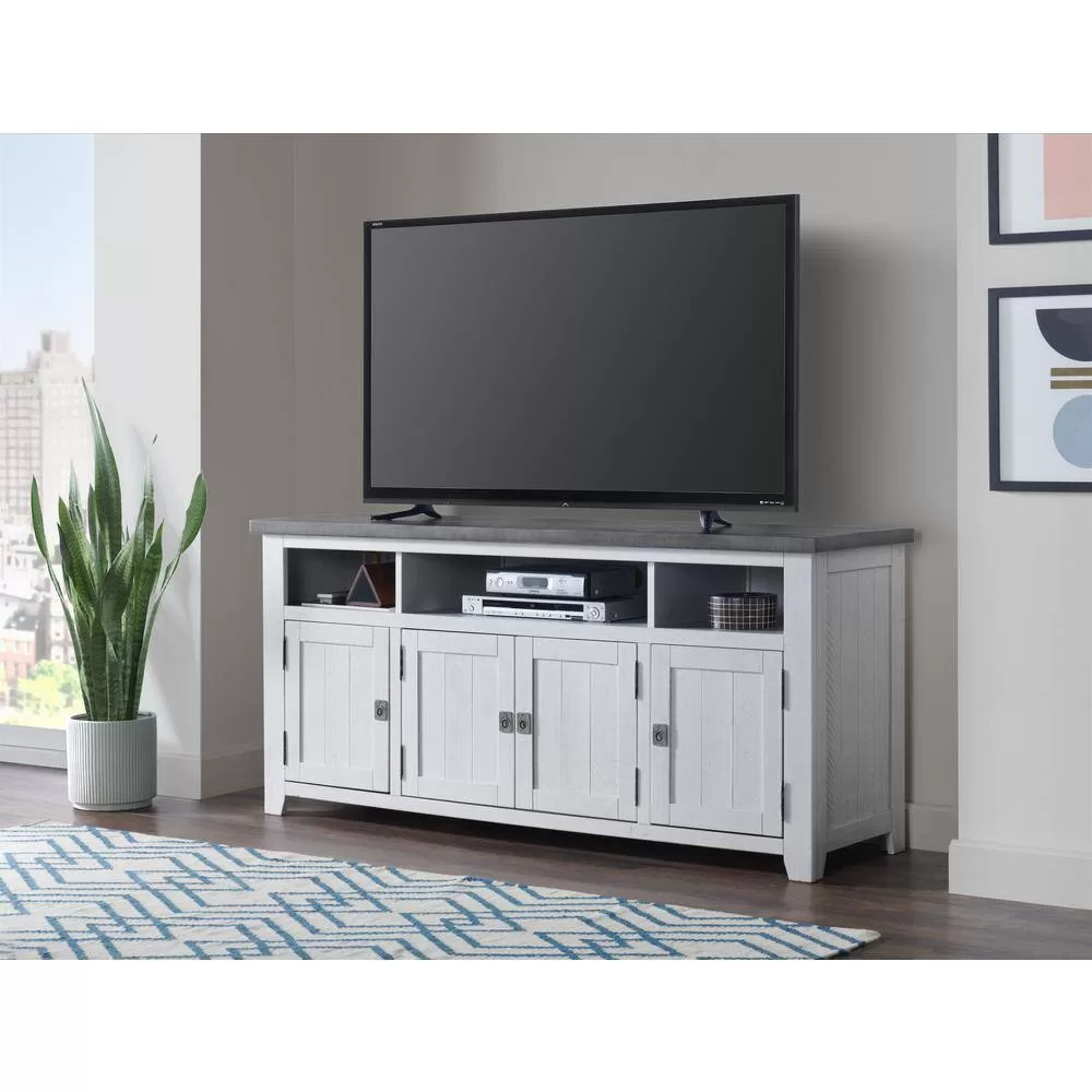 Martin Svensson Home Foundry 65 in. White Stain with Grey Top Solid Wood TV Stand Fits TV's up to 70 in.