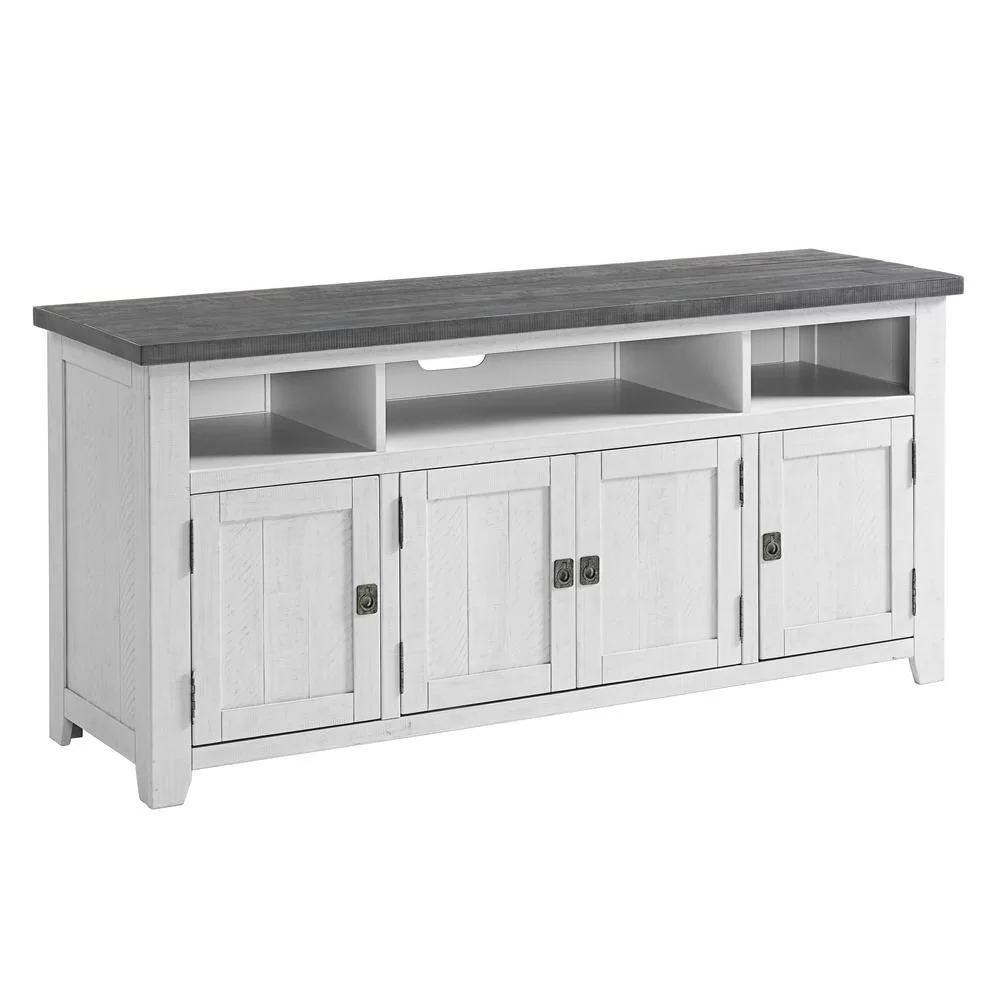 Martin Svensson Home Foundry 65 in. White Stain with Grey Top Solid Wood TV Stand Fits TV's up to 70 in.