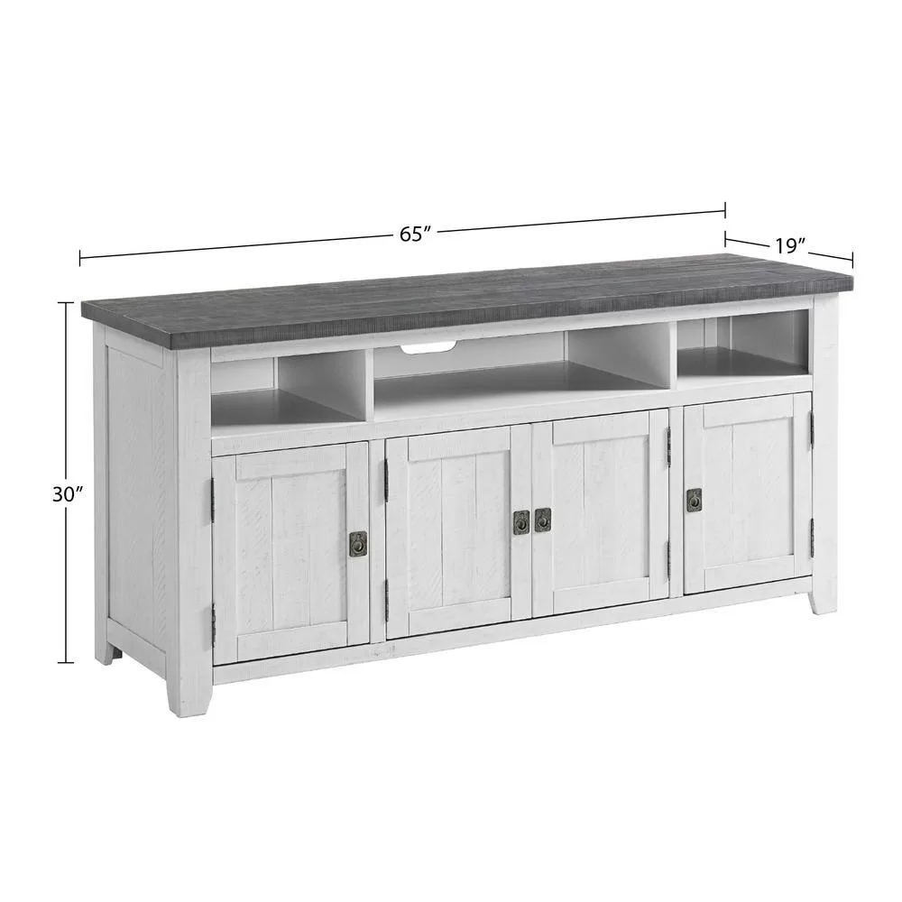 Martin Svensson Home Foundry 65 in. White Stain with Grey Top Solid Wood TV Stand Fits TV's up to 70 in.