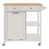 StyleWell Bainport Ivory Wooden Rolling Kitchen Cart Butcher Block Top and Trash Storage (34" W)