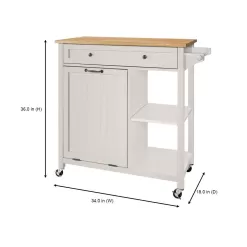 StyleWell Bainport Ivory Wooden Rolling Kitchen Cart Butcher Block Top and Trash Storage (34