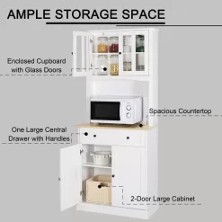 VEIKOUS 72 in. H White Kitchen Pantry Hutch Cabinet Storage with Buffet Cupboard, Microwave Stand and Adjustable Shelves
