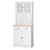 VEIKOUS 72 in. H White Kitchen Pantry Hutch Cabinet Storage with Buffet Cupboard, Microwave Stand and Adjustable Shelves
