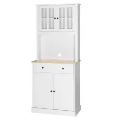 VEIKOUS 72 in. H White Kitchen Pantry Hutch Cabinet Storage with Buffet Cupboard, Microwave Stand and Adjustable Shelves